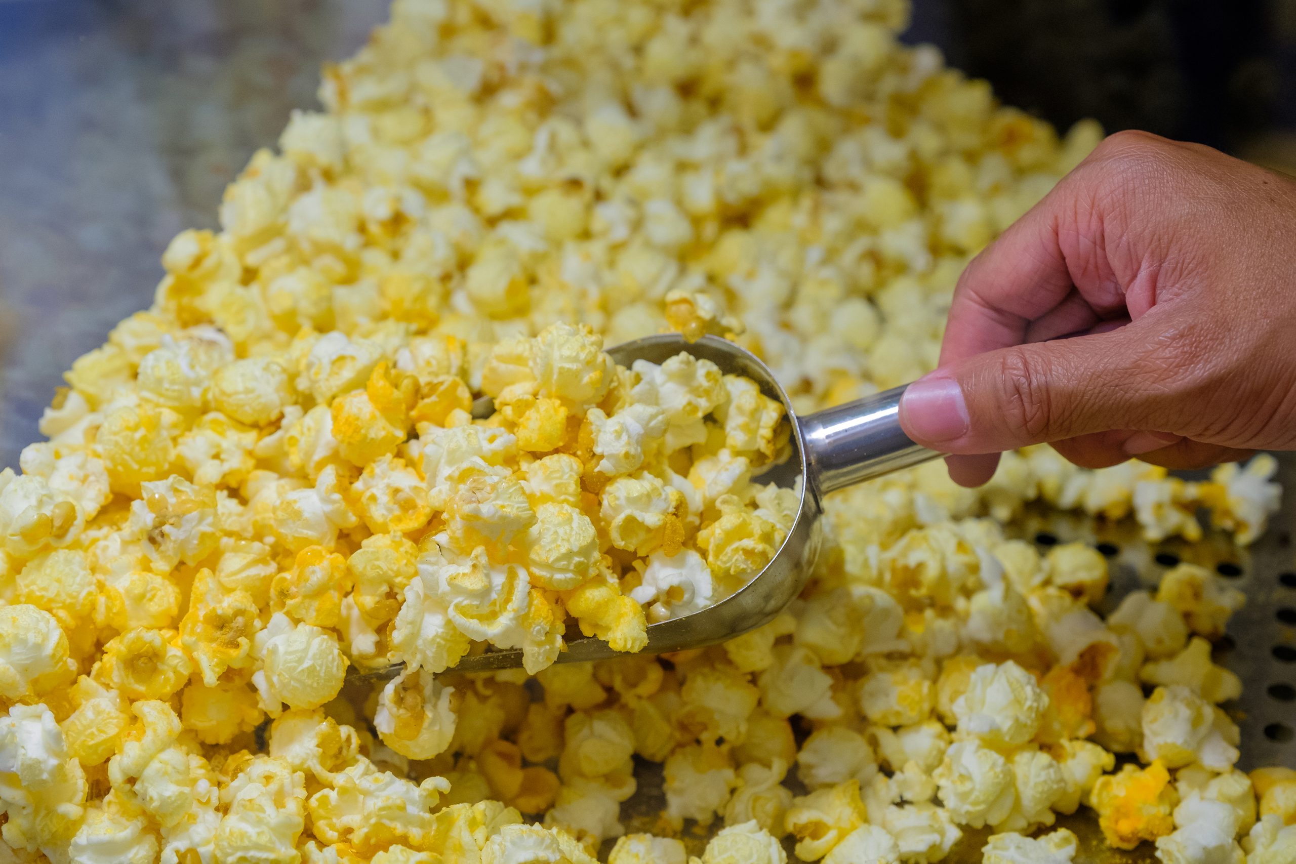 Sweet popcorn shop close up view